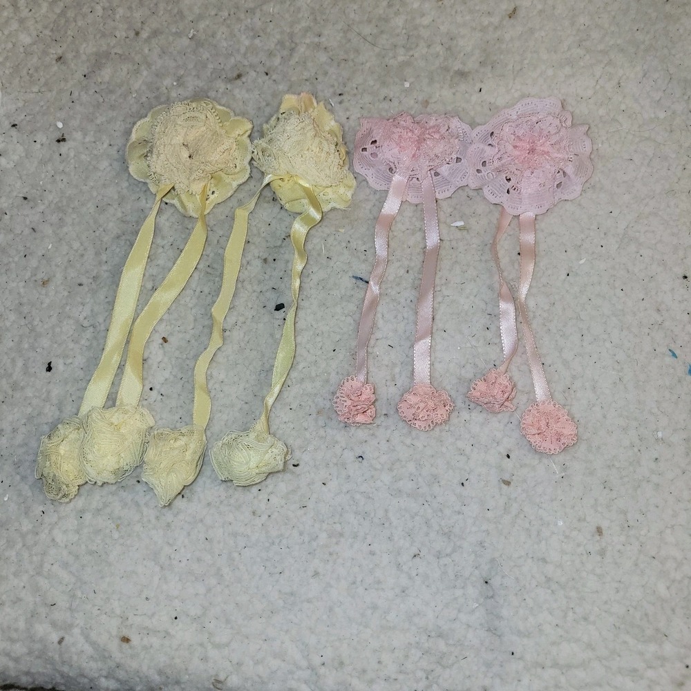 Vintage Lace Ribbon Hair‎ Clips Pink Yellow Cottagecore Barrettes Set
